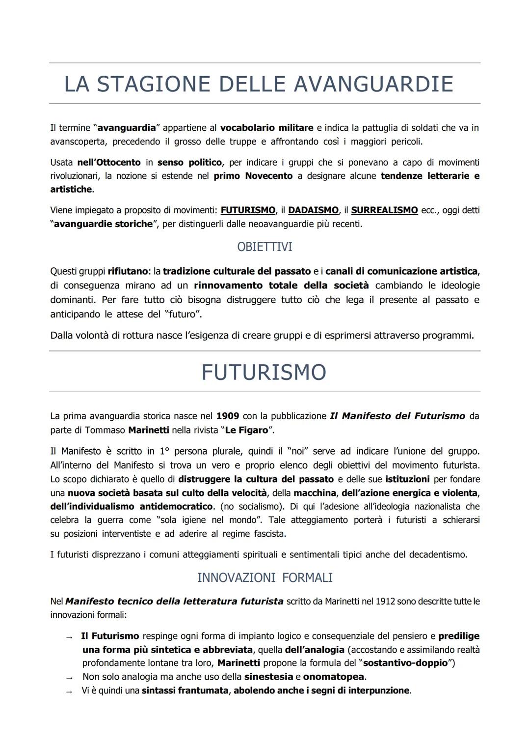 # LA STAGIONE DELLE AVANGUARDIE

Il termine "avanguardia" appartiene al vocabolario militare e indica la pattuglia di soldati che va in
avan