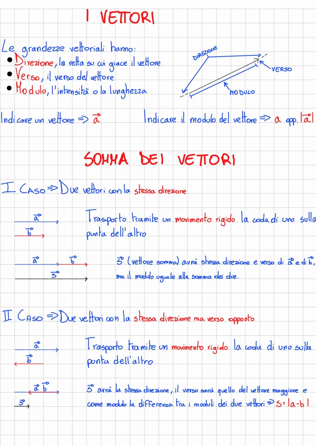 I VETTORI
Le grandezze vettoriali hanno:
Direzione, la retta
Verso, il verso del vettore
Modulo, l'intensità o la lunghezza
il vettore
su wi