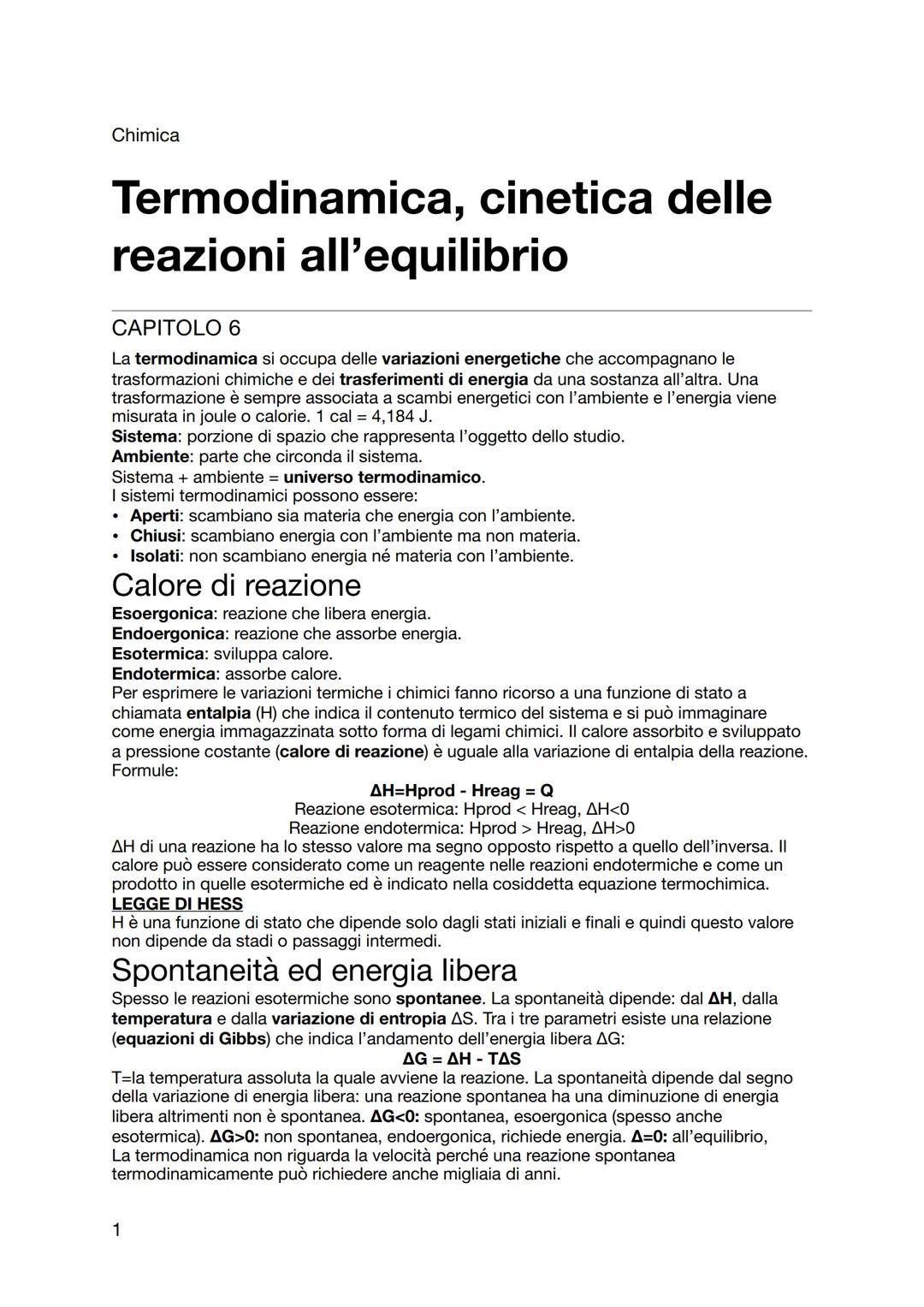 Chimica
Termodinamica, cinetica delle
reazioni all'equilibrio
CAPITOLO 6
La termodinamica si occupa delle variazioni energetiche che accompa