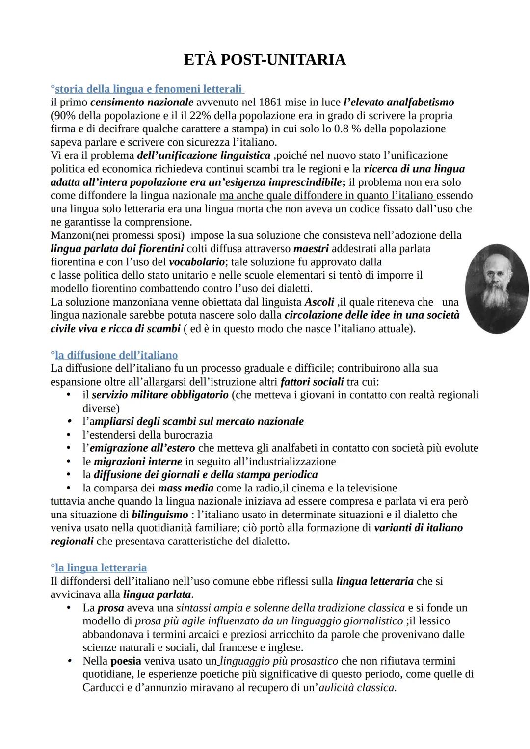ETÀ POST-UNITARIA

storia della lingua e fenomeni letterali
il primo censimento nazionale avvenuto nel 1861 mise in luce l'elevato analfabet