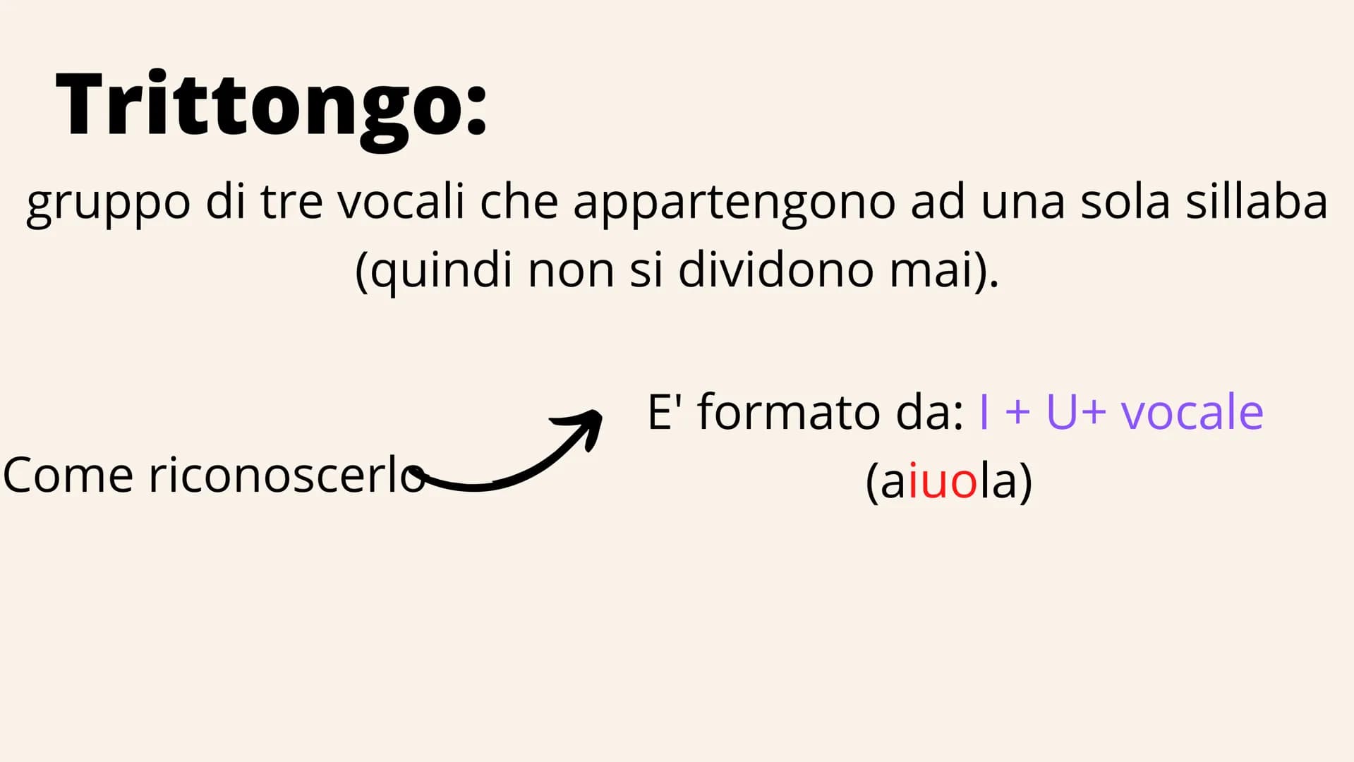 GRAMMATICA
Ripasso per verifica Dittongo:
gruppo di due vocali che appartengono ad una sola sillaba
(quindi non si dividono mai)
Come ricono