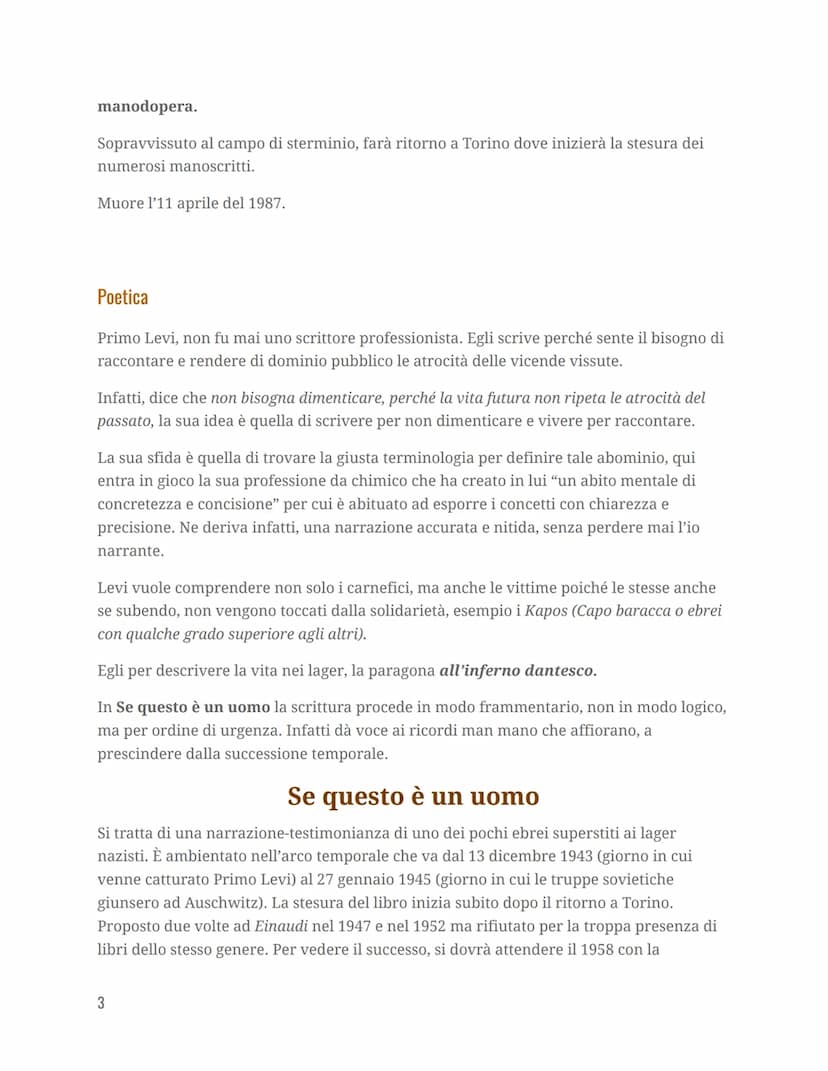 
<h2 id="primolevivitaeopere">Primo Levi vita e opere</h2>
<p>Primo Levi è stato uno scrittore, partigiano e chimico italiano. Nato a Torino