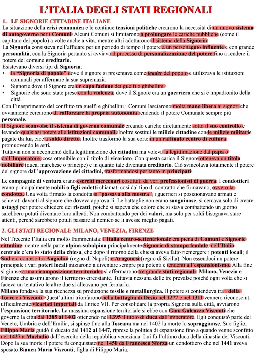 L'ITALIA DEGLI STATI REGIONALI
1. LE SIGNORIE CITTADINE ITALIANE
La situazione della crisi economica e le continue tensioni politiche crearo