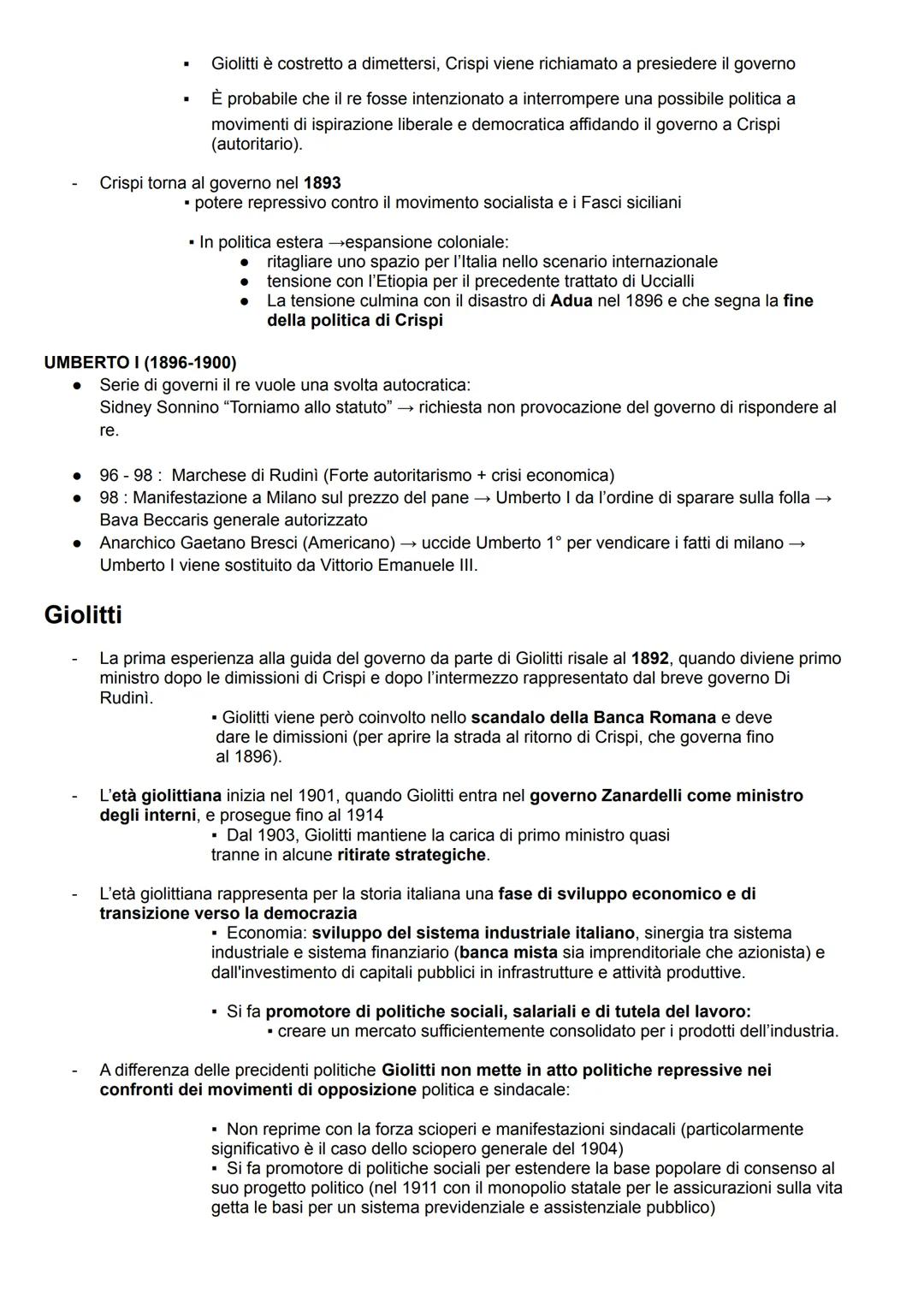 Crispi
La fase della storia politica italiana che ha per protagonista Francesco Crispi si sviluppa tra il 1887 e 1896:
Va divisa in due peri