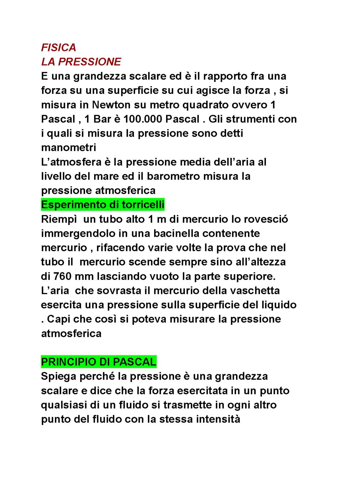 Fisica: La Pressione, Principio di Pascal e Legge di Stevino