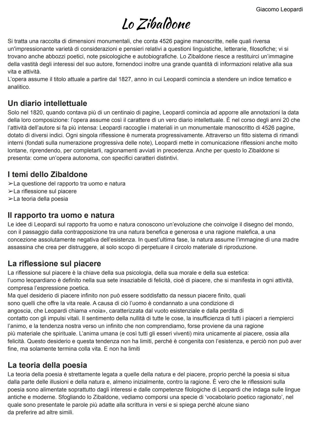 # Lo Zibaldone

Giacomo Leopardi

Si tratta una raccolta di dimensioni monumentali, che conta 4526 pagine manoscritte, nelle quali riversa
u