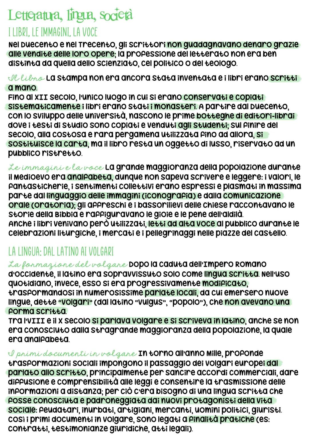 # Letteratura, lingua, società
I LIBRI, LE IMMAGINI, LA VOCE

Nel Duecento e nel Trecento, gli scrittori non guadagnavano denaro grazie
alle