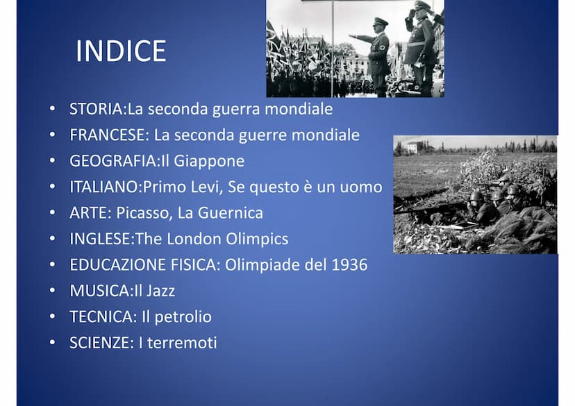 LA SECONDA GUERRA
MONDIALE
1939 - 1945 • STORIA: La seconda guerra mondiale
FRANCESE: La seconda guerre mondiale
GEOGRAFIA:11 Giappone
ITALI