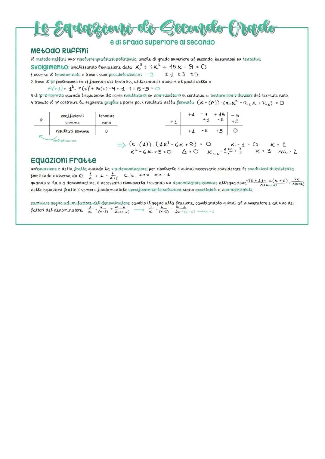 Le Equazioni di secondo Grado
e di Grado superiore al secondo
un'equazione e un'uguaglianza tra espressioni algebriche verificata per partic
