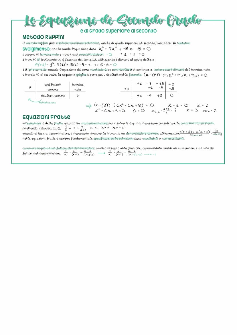 Le Equazioni di secondo Grado
e di Grado superiore al secondo
un'equazione e un'uguaglianza tra espressioni algebriche verificata per partic