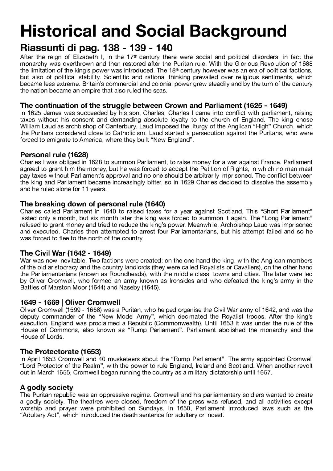 Charles I e La Guerra Civile - Riassunto