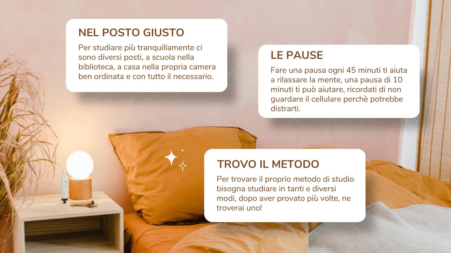 Metodo di
STUDIO 6 consigli per un
buon metodo di
studio
L'ORDINE
L'ordine è importante, organizza al
meglio la tua scrivania così non ti
do