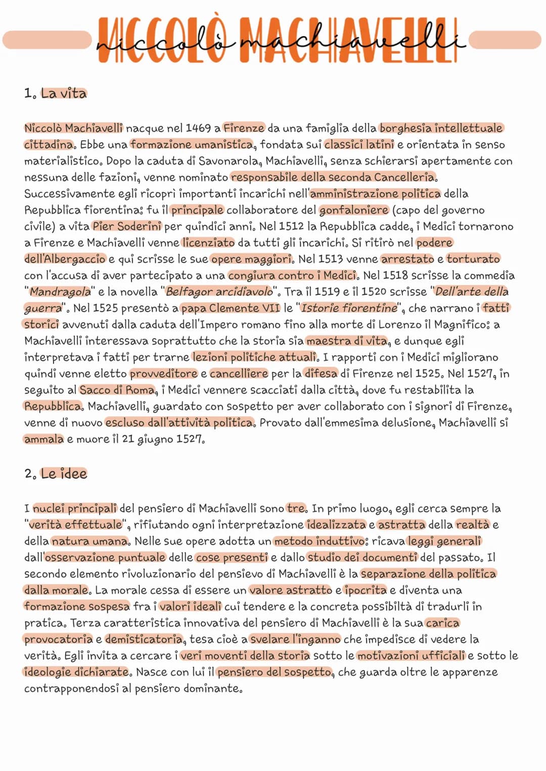 vicfblo Machian elli
Niccolò Machiavelli nacque nel 1469 a Firenze da una famiglia della borghesia intellettuale
cittadina. Ebbe una formazi
