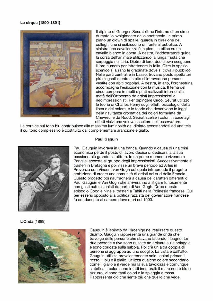 Postimpressionismo
All'incirca dal 1880/1885 fino alla fine dell'800, dunque durante l'ultimo ventennio del XIX secolo,
si sviluppa in Franc