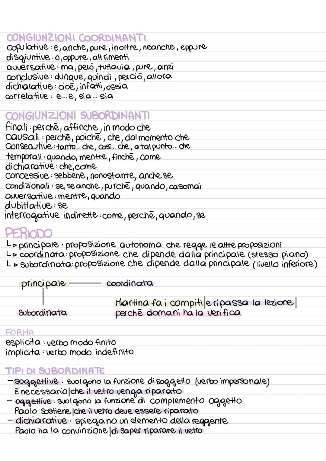 CONGIUNZIONI COORDINANTI
:
copulative e, anche, pure, inoltre, neanche, eppure
disgiuntive: o, oppure, altrimenti
avversative: ma, però, tut