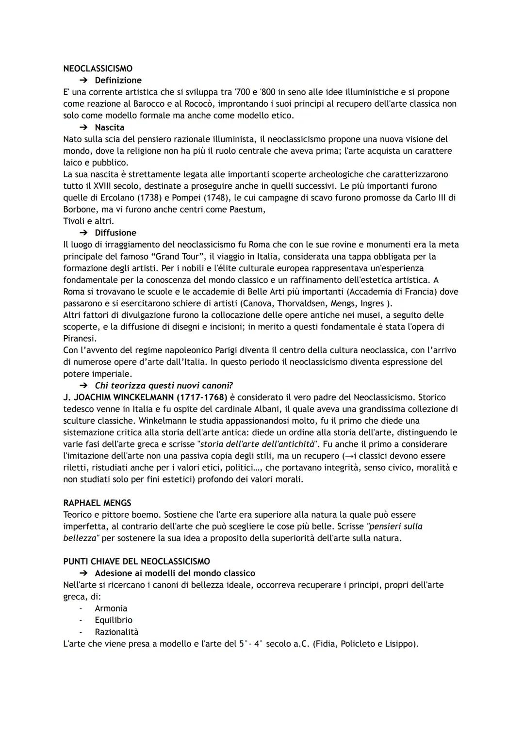 NEOCLASSICISMO
→ Definizione
E' una corrente artistica che si sviluppa tra '700 e '800 in seno alle idee illuministiche e si propone
come re