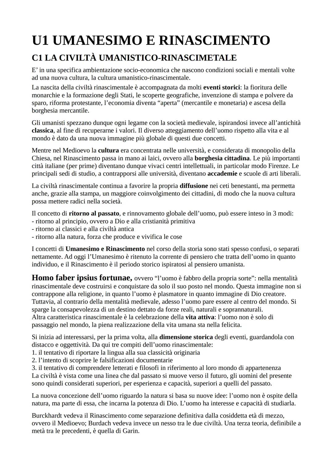 # U1 UMANESIMO E RINASCIMENTO

## C1 LA CIVILTÀ UMANISTICO-RINASCIMETALE

E' in una specifica ambientazione socio-economica che nascono cond