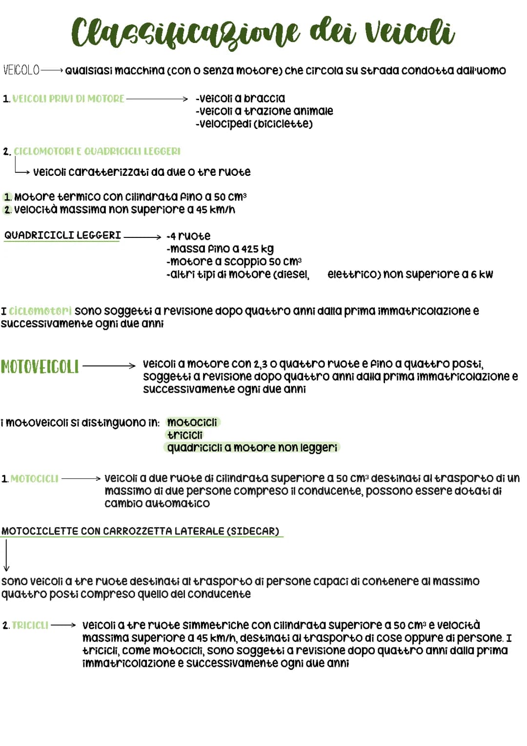 classificazione dei veicoli