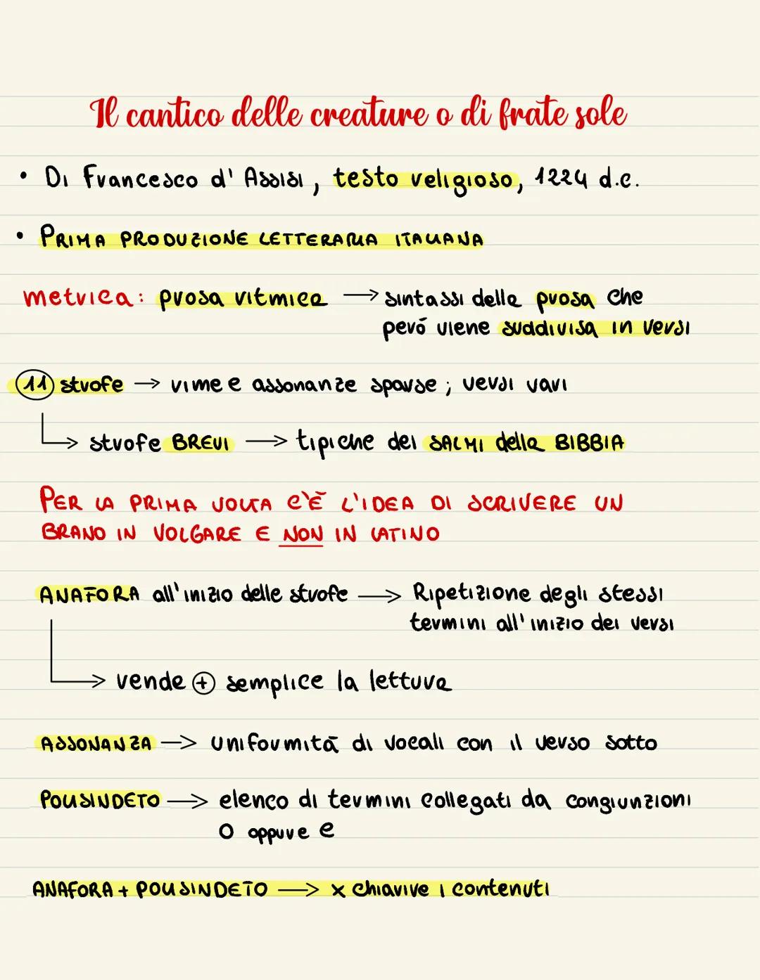 Il cantico delle creature o di frate sole
• Di Francesco d'Assisi, testo veligioso, 1224 d.c.
PRIMA PRODUZIONE LETTERARIA ITALIANA
metvica: 