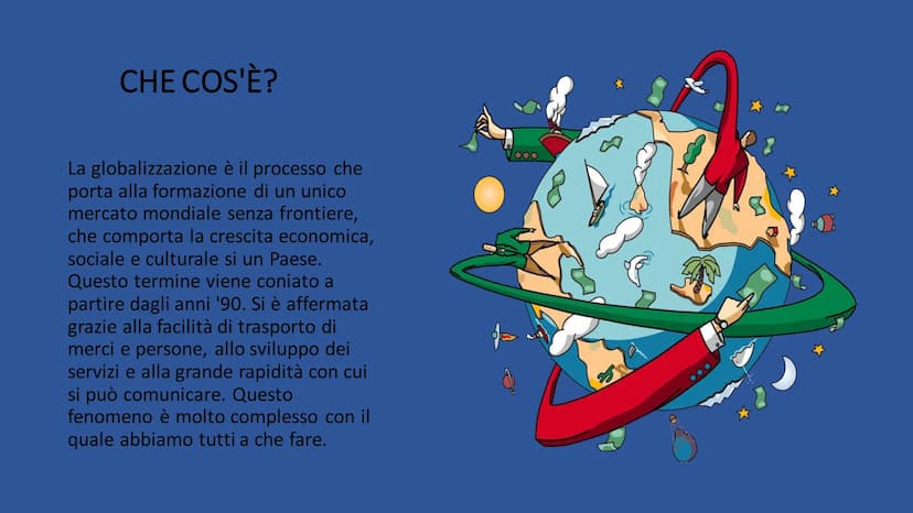 GLOBALIZZAZIONE
RICERCA DI ILARIA DE NARDO 3°A.
2022/2023 CHE COS'È?
La globalizzazione è il processo che
porta alla formazione di un unico

