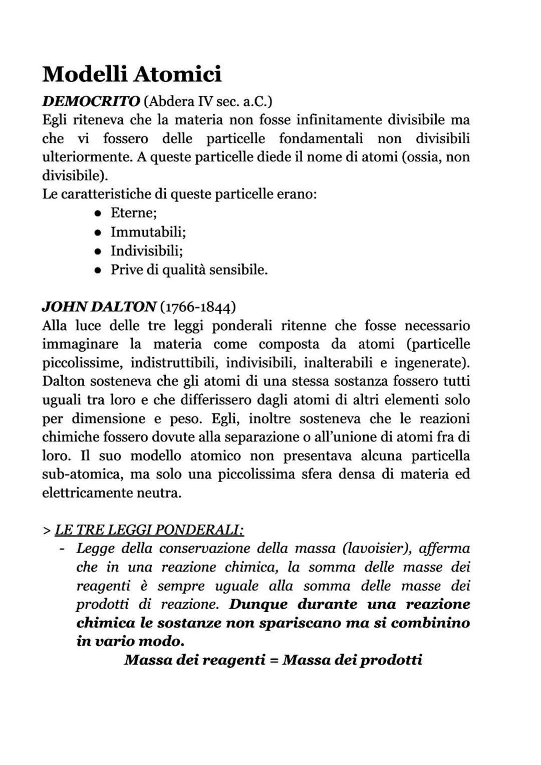 # Modelli Atomici

**DEMOCRITO** (Abdera IV sec. a.C.)

Egli riteneva che la materia non fosse infinitamente divisibile ma
che vi fossero de