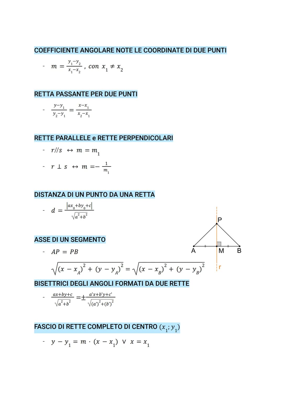 DISTANZA FRA DUE PUNTI
per y₁= y₂ ⇒ AB =
A
B
per x₁ = x ⇒ AB =
A
B
caso generale AB = 1
X =
M
PUNTO MEDIO DI UN SEGMENTO
y +YB
2
x+x
2
=
>
₂
