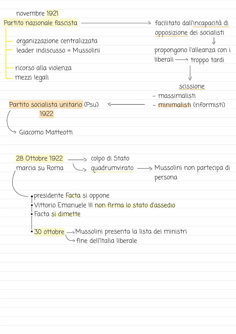 ASCESA DEL FASCISMO
• Mussolini → abbandona i progetti repubblicani
1919
squadre d'azione
movimento. •conservatore
antisocialista
• appoggia