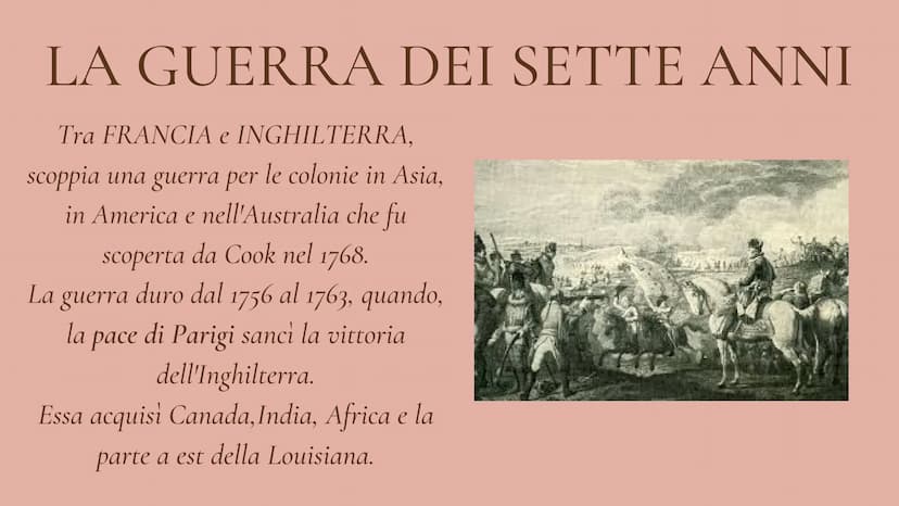 La Rivoluzione americana
La nascita degli Stati Uniti d'America LA GUERRA DEI SETTE ANNI
Tra FRANCIA e INGHILTERRA,
scoppia una guerra per l