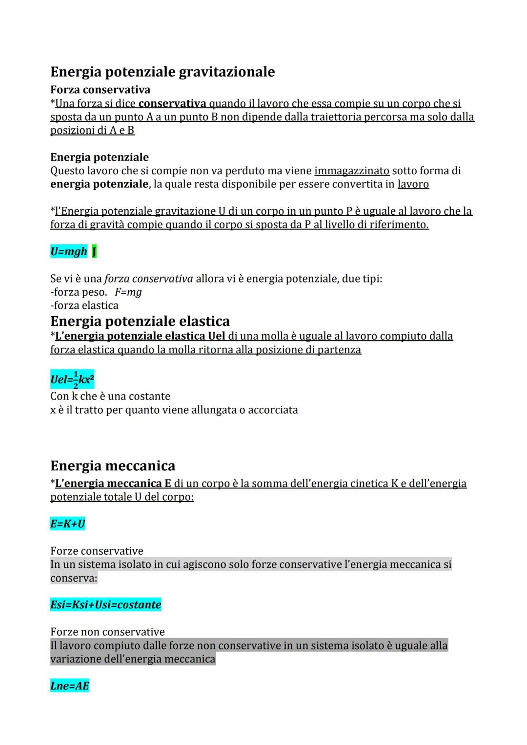 Leggi di conservazione
Lavoro:
Il lavoro è una grandezza scalare, si misura in Joule ovvero 1 Newton per 1 metro ed è
ciò che fa la forza in