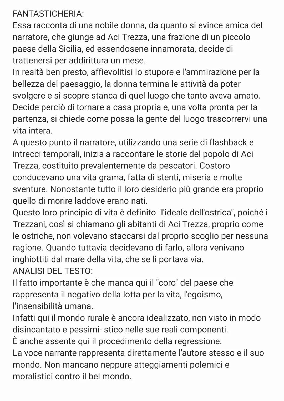 FANTASTICHERIA:
Essa racconta di una nobile donna, da quanto si evince amica del
narratore, che giunge ad Aci Trezza, una frazione di un pic