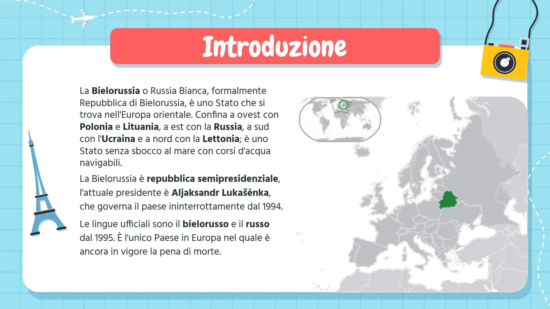 AIRPLAS
Gli stati europei:
La Bielorussia
Luce Joan Ruffato
PASSPORT 01
03
Introduzione
Le informazioni
essenziali sulla
Bielorussia
Società
