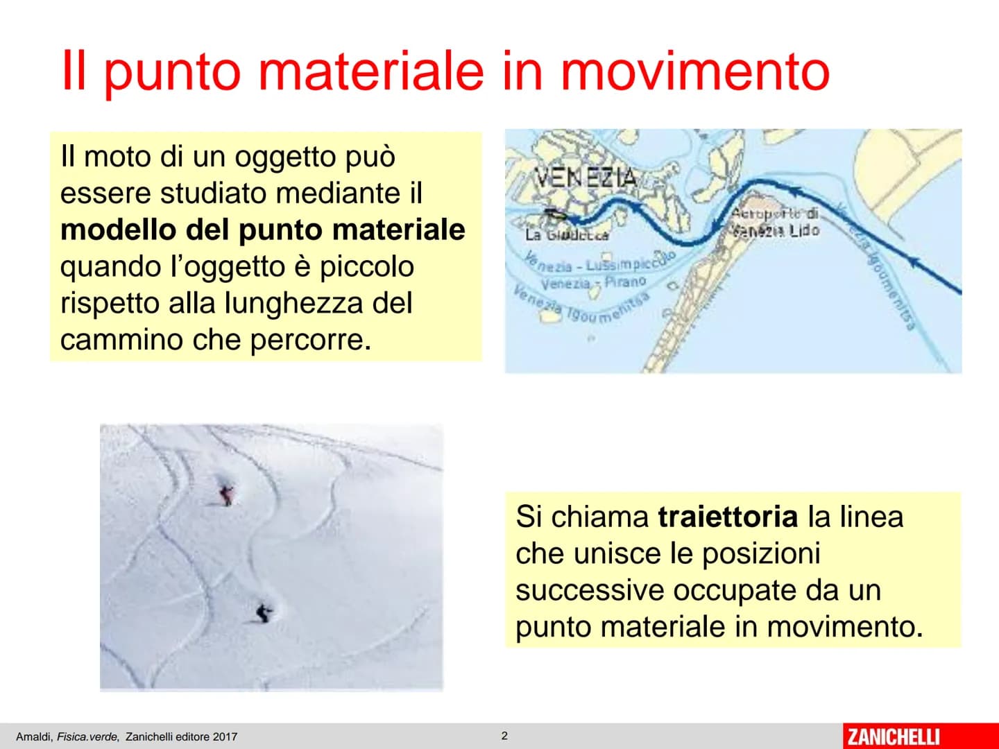 Capitolo 6
La velocità
Amaldi, Fisica.verde, Zanichelli editore 2017
1
ZANICHELLI Il punto materiale in movimento
Il moto di un oggetto può
