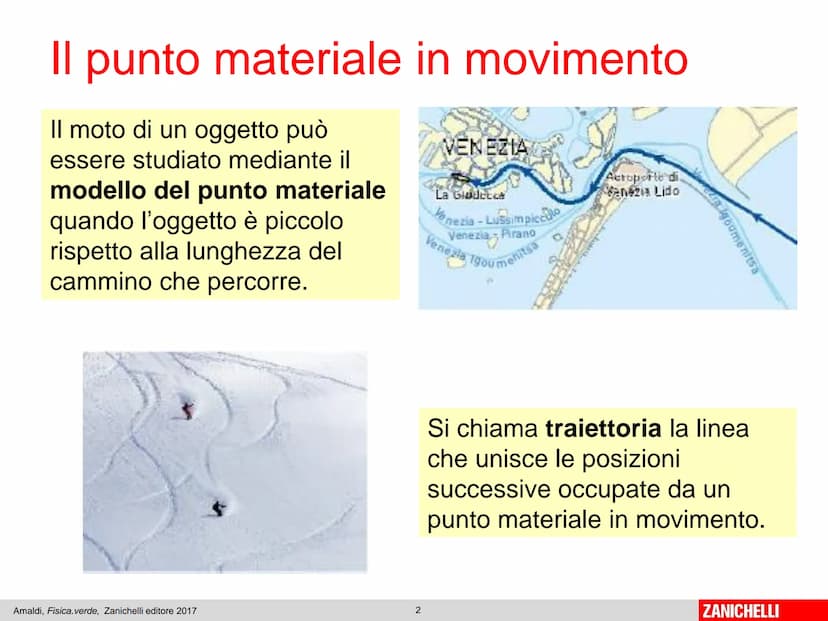 Capitolo 6
La velocità
Amaldi, Fisica.verde, Zanichelli editore 2017
1
ZANICHELLI Il punto materiale in movimento
Il moto di un oggetto può
