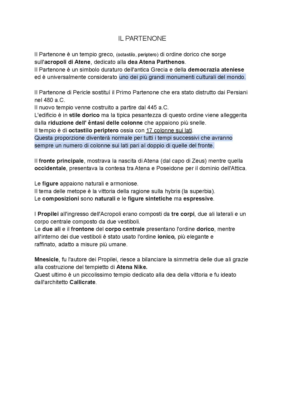 Il Partenone Riassunto Semplice e PDF per Scuola Primaria - Storia, Curiosità e Descrizione