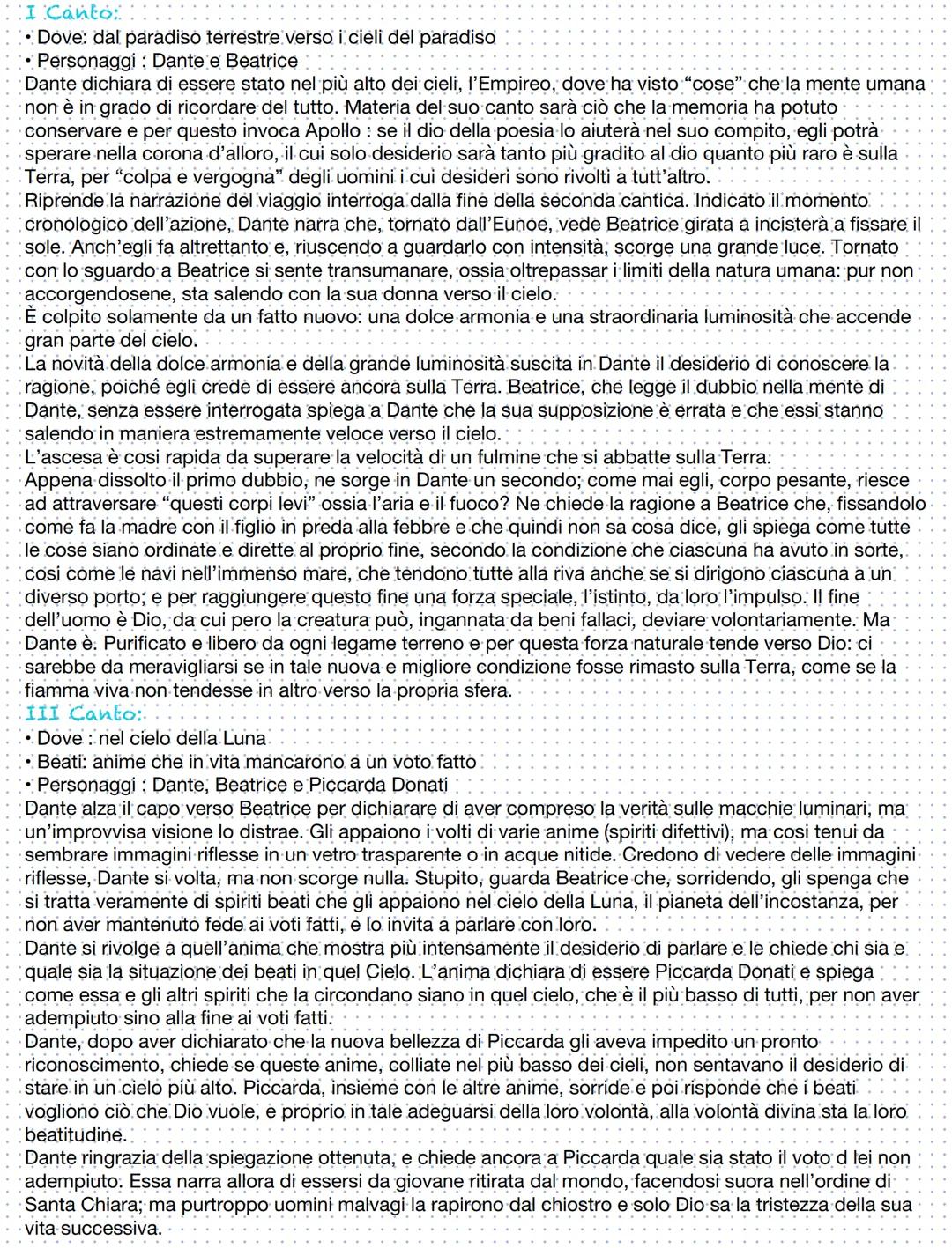 Paradiso
Il Regno del Paradiso, descritto da Dante nella sua Commedia, non è più connesso alla Terra: tutto è
eterno ed etereo. Le parti che