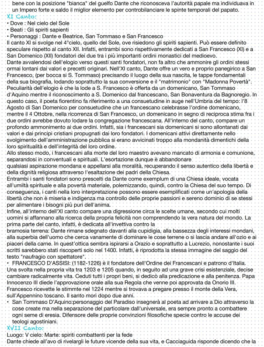 Paradiso
Il Regno del Paradiso, descritto da Dante nella sua Commedia, non è più connesso alla Terra: tutto è
eterno ed etereo. Le parti che