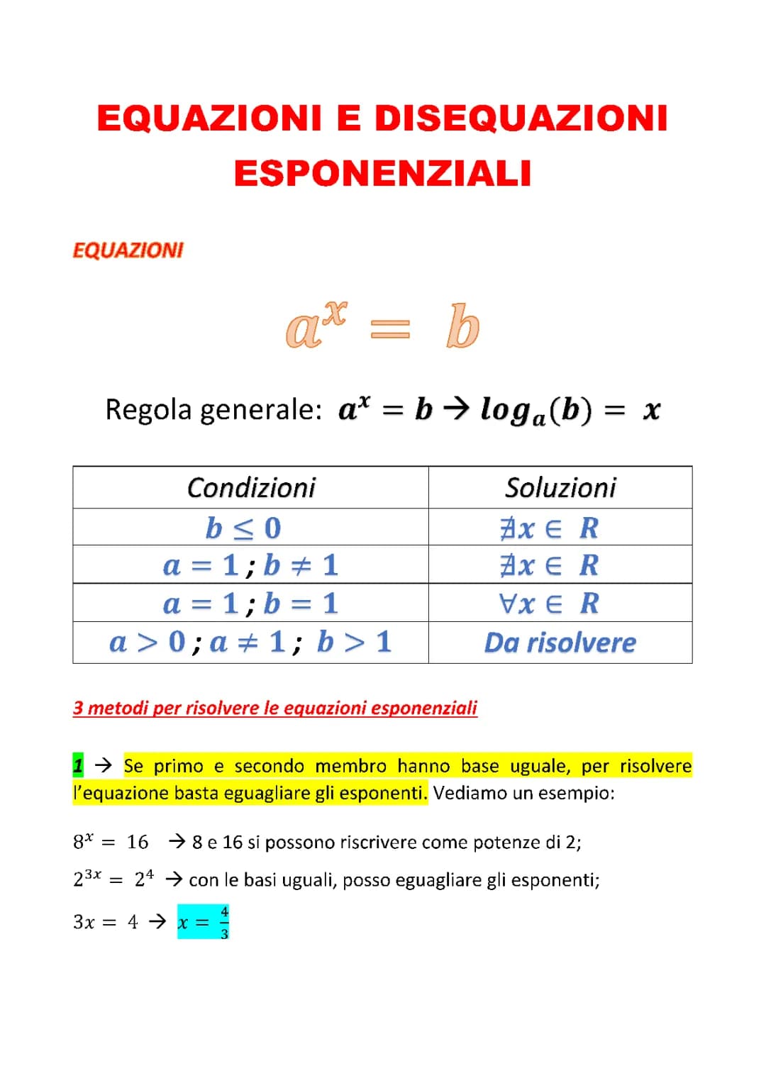 Equazioni e disequazioni esponenziali