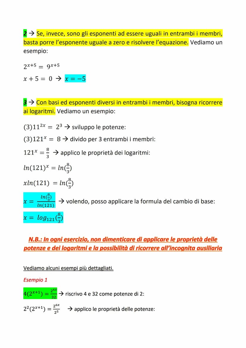 EQUAZIONI E DISEQUAZIONI
ESPONENZIALI
EQUAZIONI
ax
b
Regola generale: a* = b ⇒ loga(b) = x
Condizioni
b≤0
a = 1; b
1
a = 1; b = 1
a> 0; a = 