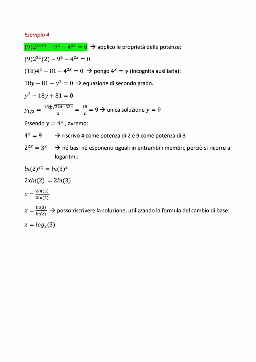 EQUAZIONI E DISEQUAZIONI
ESPONENZIALI
EQUAZIONI
ax
b
Regola generale: a* = b ⇒ loga(b) = x
Condizioni
b≤0
a = 1; b
1
a = 1; b = 1
a> 0; a = 