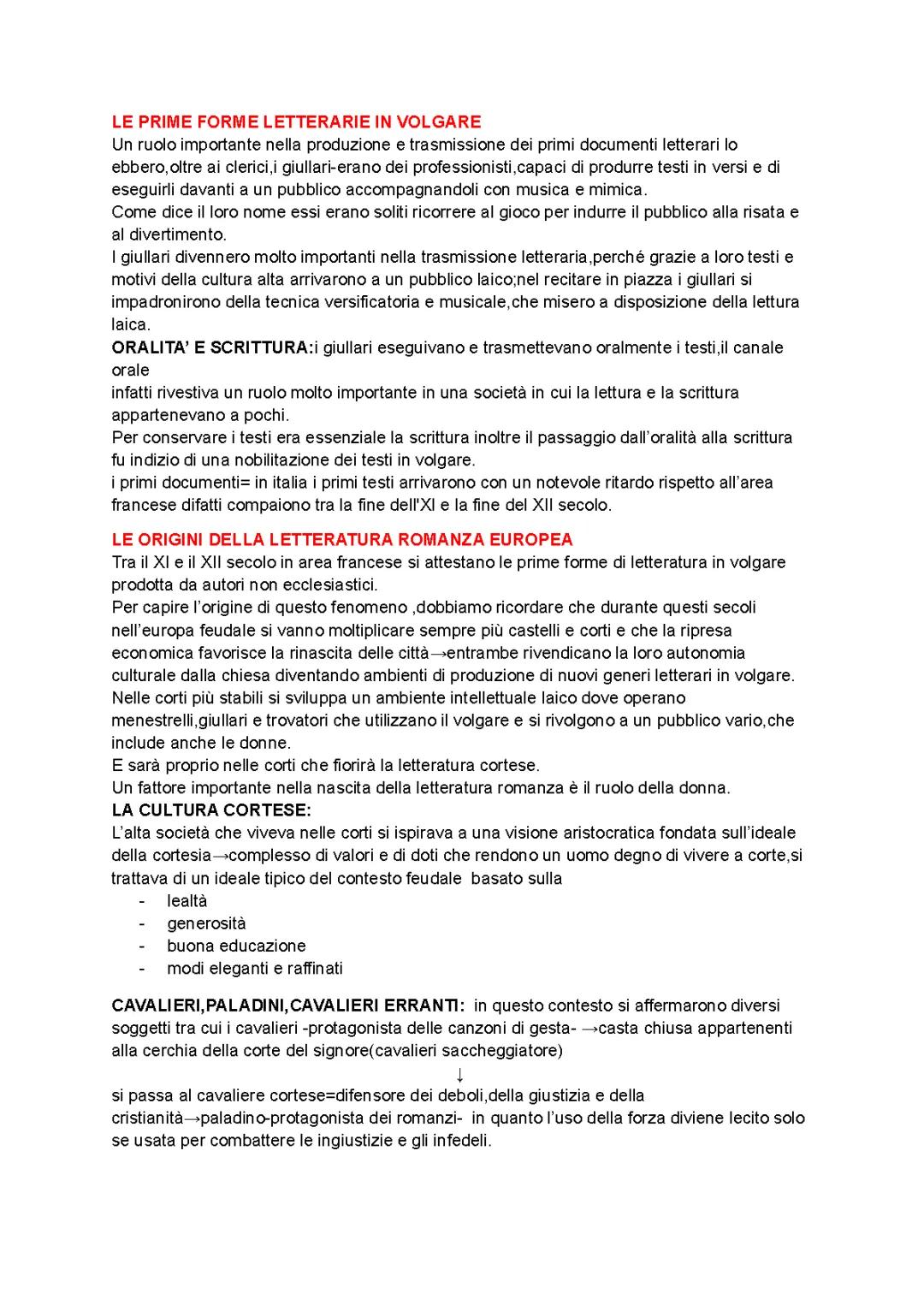 le prime forme di letteratura in volgare