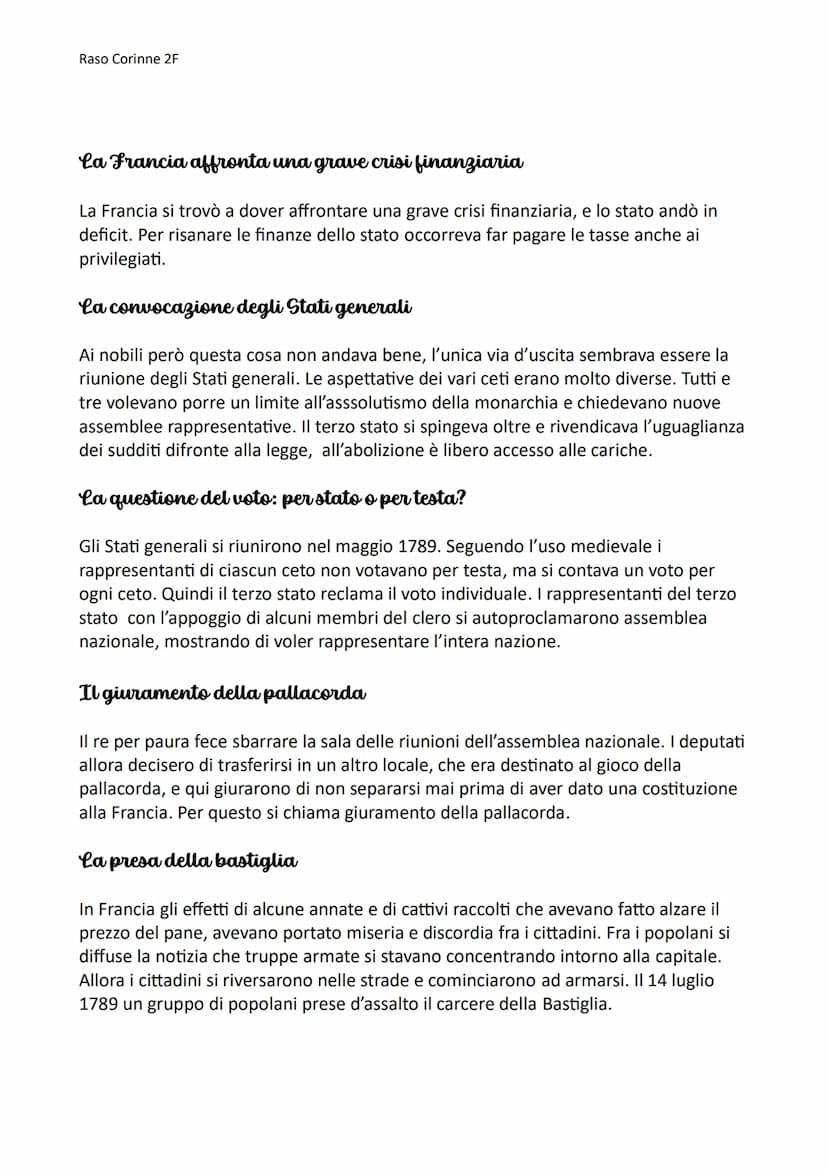 Raso Corinne 2F
La rivoluzione francese
La popolazione francese è divisa in ceti
Verso la fine del settecento la Francia contava quasi 26 mi