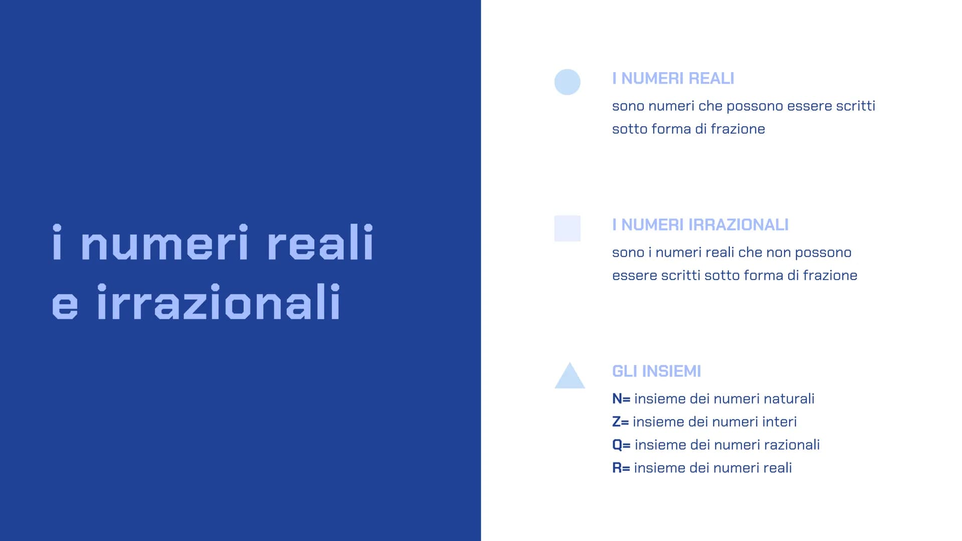 ALGEBRA
Di Ottavia Marozzi indice
ecco di cosa andremo a parlare oggi
• i numeri reali e irrazionali
• monomi e polinomi
• i monomi
• com'è 