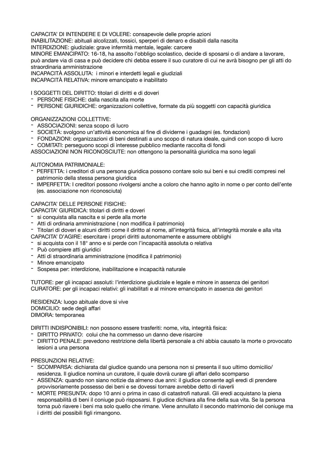 CAPACITA' DI INTENDERE E DI VOLERE: consapevole delle proprie azioni
INABILITAZIONE: abituali alcolizzati, tossici, sperperi di denaro e dis