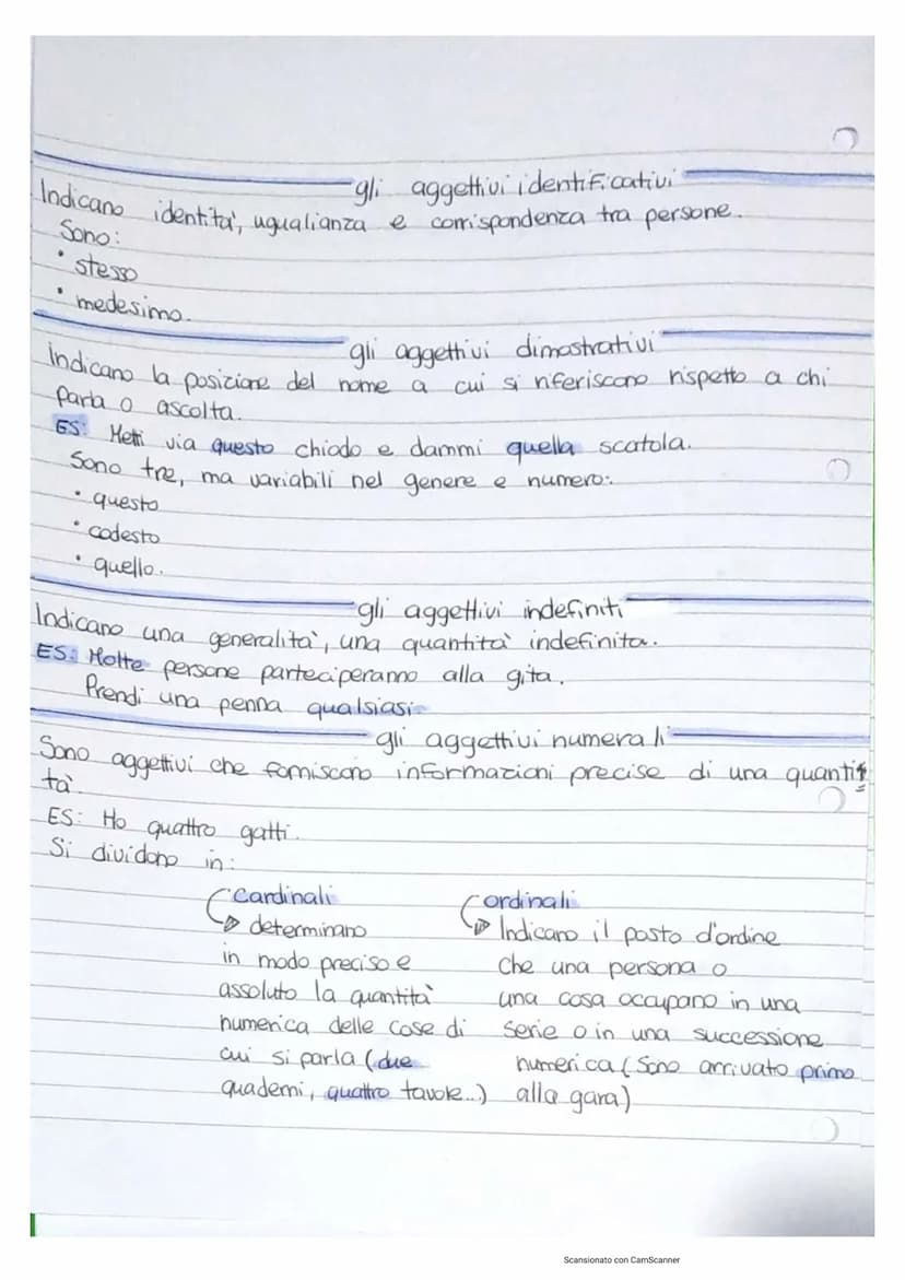Gli oggettivi:
L'
aggettivo é la parte variabile del discorso, che si
aggiunge ad un nome per attribuirgli una qualità o per
determinarlo in