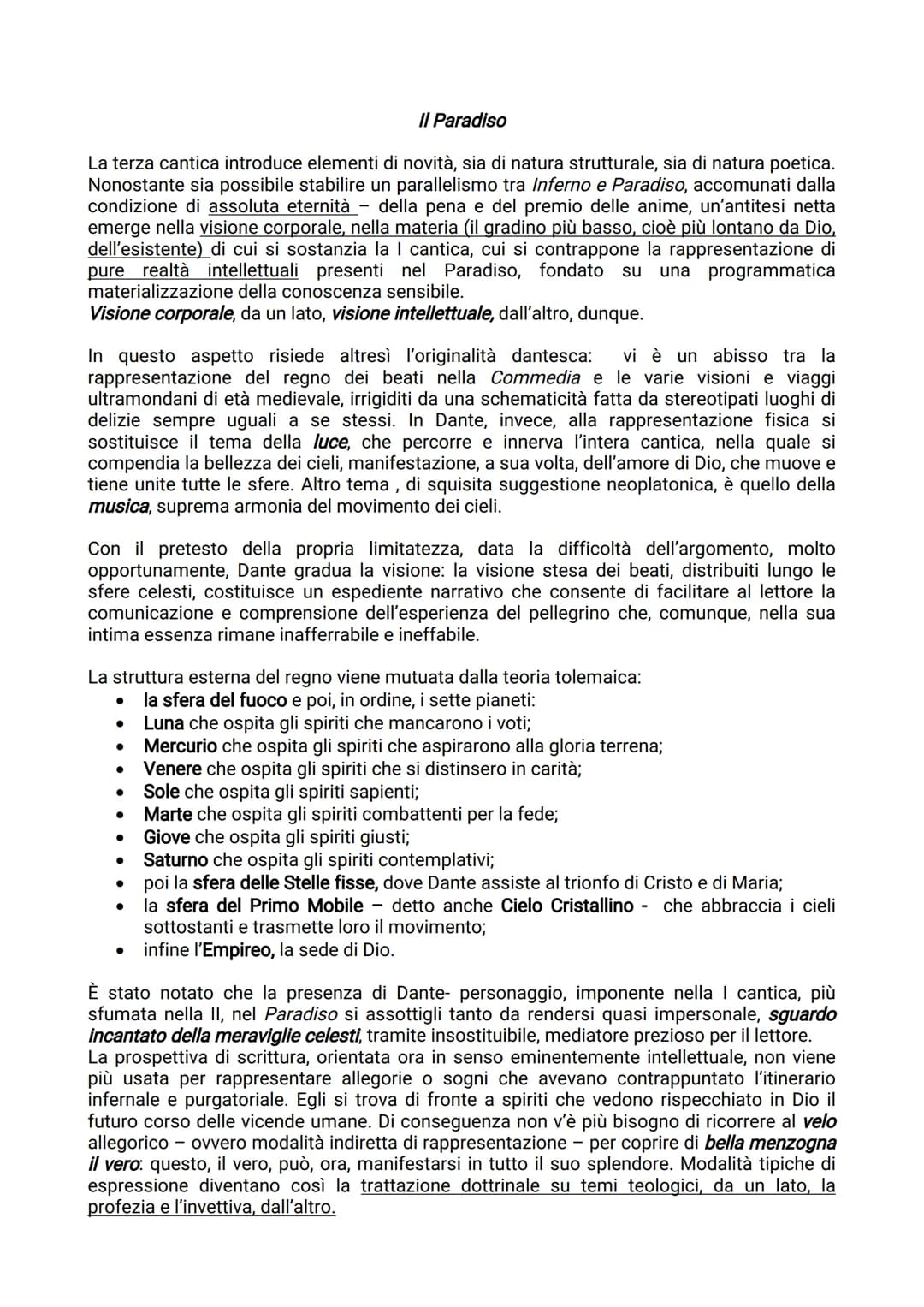 Il Paradiso
La terza cantica introduce elementi di novità, sia di natura strutturale, sia di natura poetica.
Nonostante sia possibile stabil