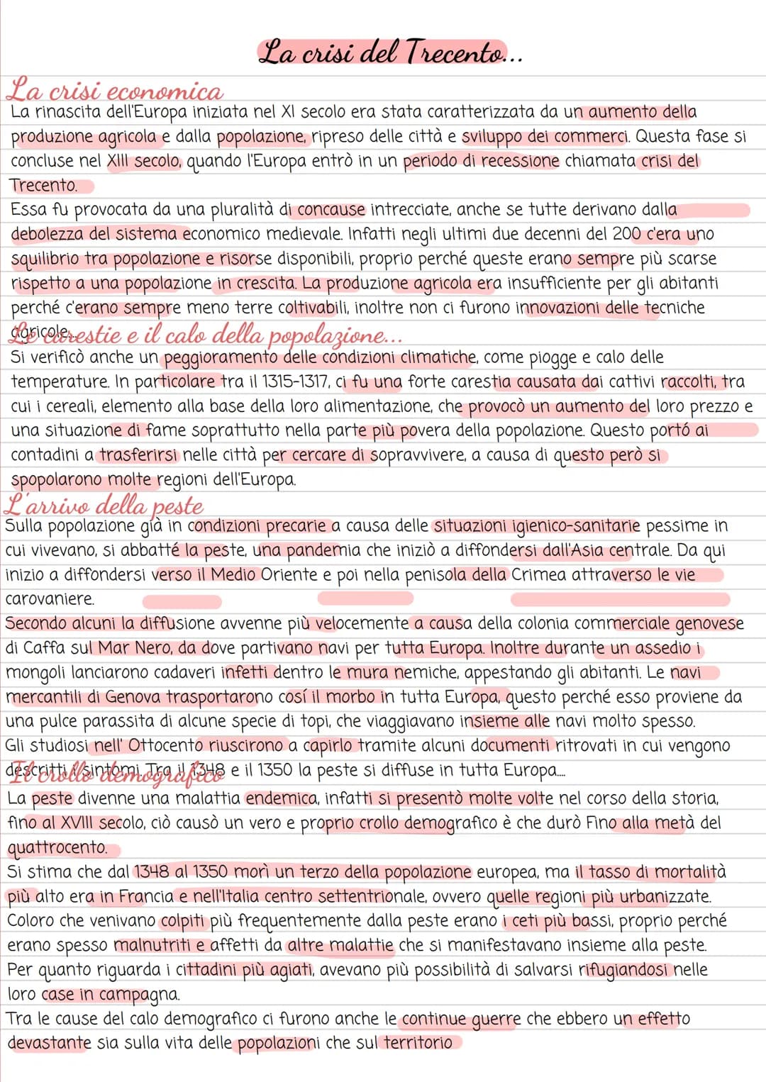 La crisi del Trecento...
La crisi economica
La rinascita dell'Europa iniziata nel XI secolo era stata caratterizzata da un aumento della
pro
