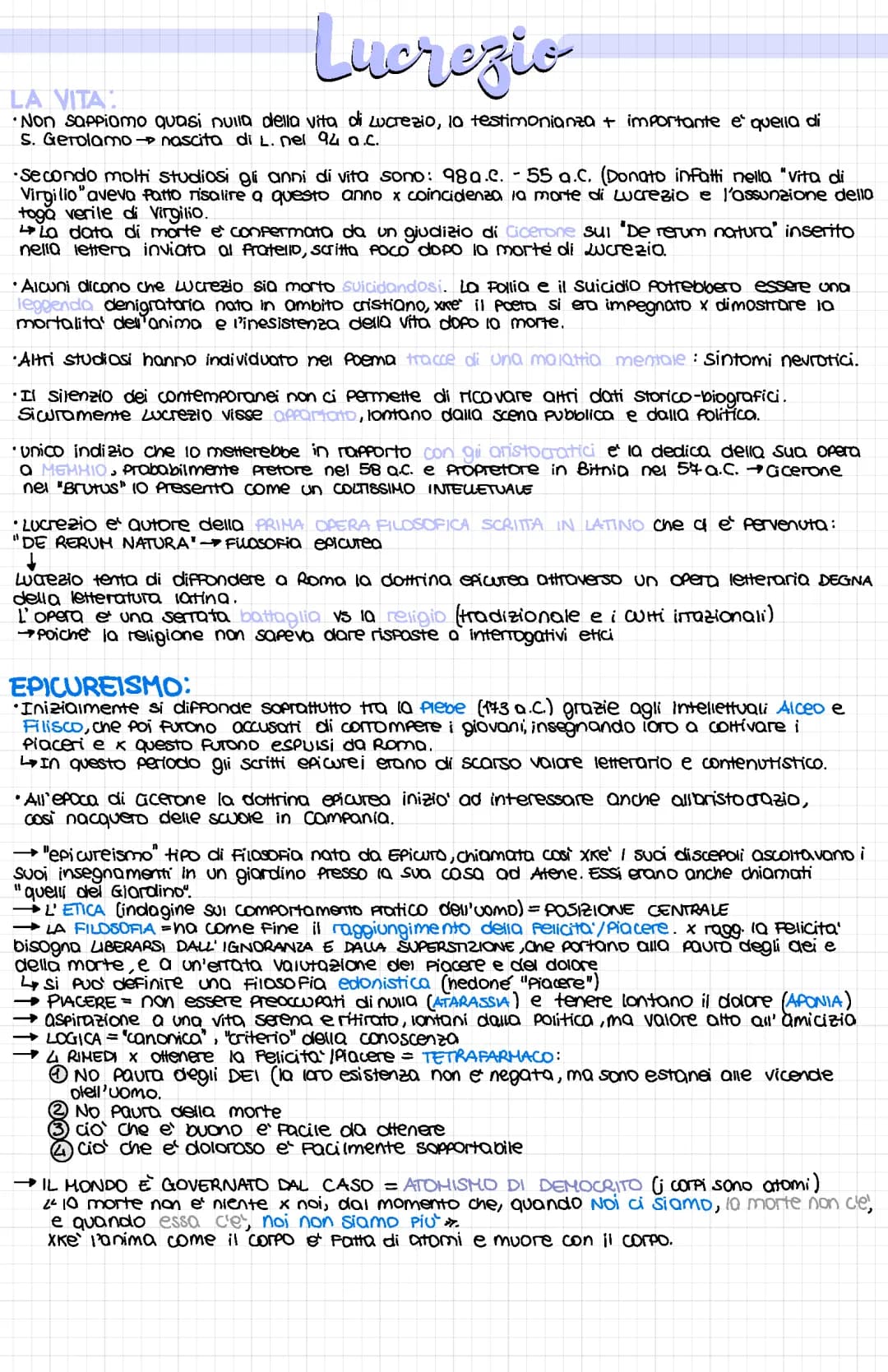 Lucrezio: Vita, Opere e Pensiero - Riassunto PDF