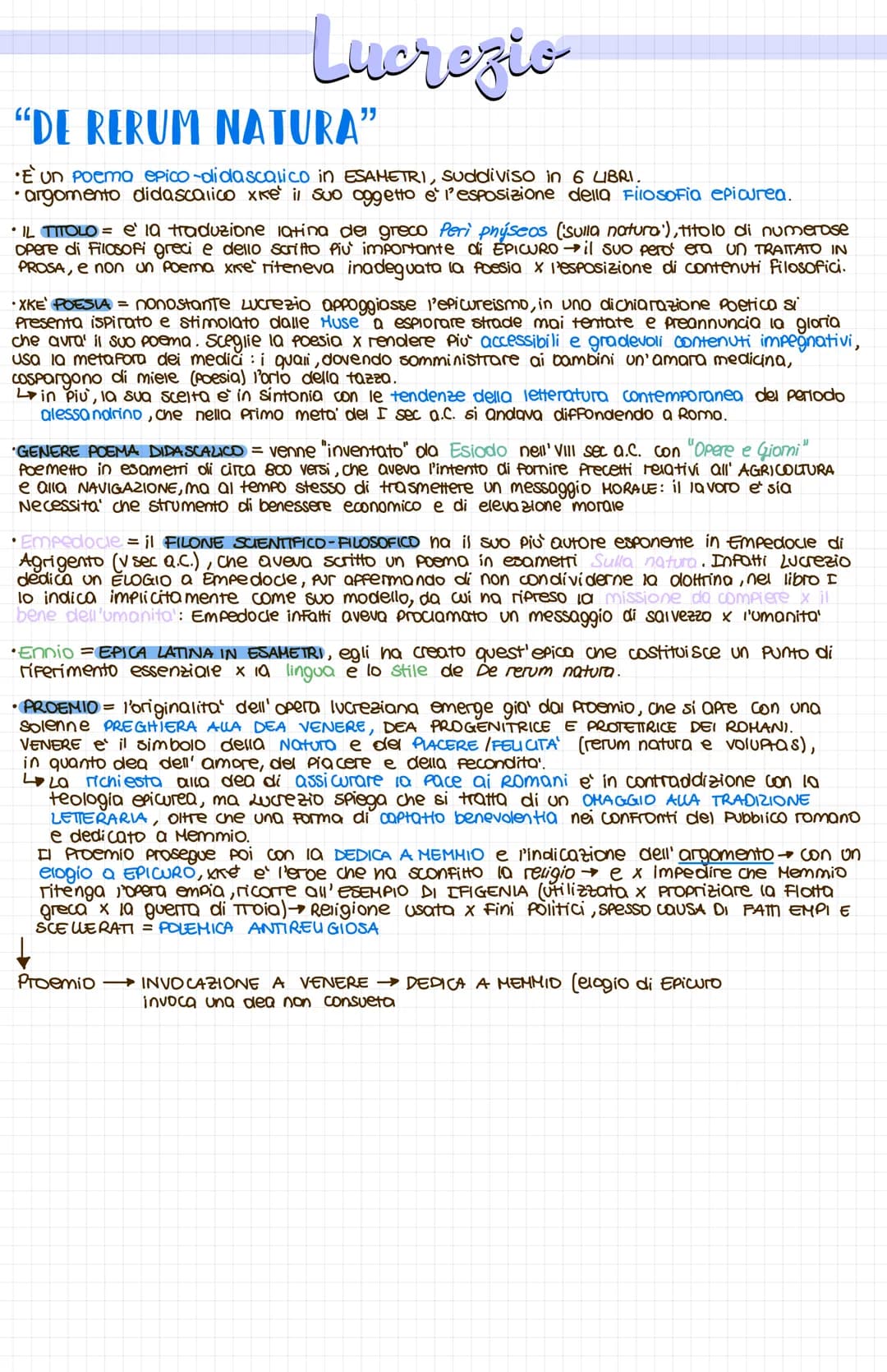 Lucrezio
LA VITA.
•Non sappiamo quasi nulla della vita di Lucrezio, la testimonianza + importante e' quella di
S. Gerolamo nascita di L. nel