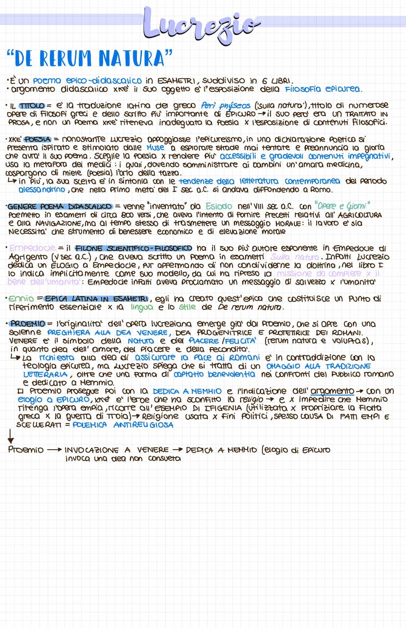 Lucrezio
LA VITA.
•Non sappiamo quasi nulla della vita di Lucrezio, la testimonianza + importante e' quella di
S. Gerolamo nascita di L. nel