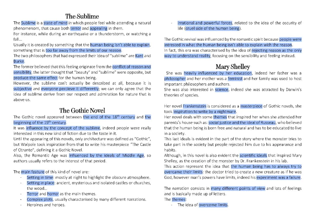 Exploring the Sublime and Gothic Novels: From Burke to Mary Shelley
